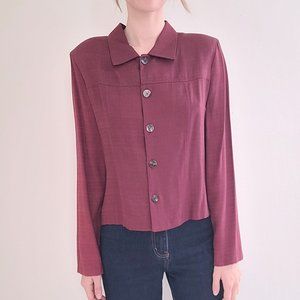 Vintage Burgundy Button-Down Collared Long-Sleeve Top made in USA size Medium